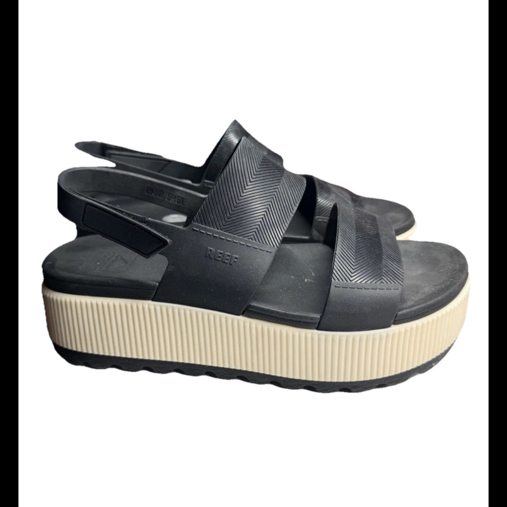 Reef Water Vista Higher Platform Sandal Women’s Black White Sz 9 - Picture 3 of 4